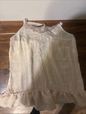 Allen B. By Allen Schwartz Cream Embroidered Ruffle-Hem Tank large